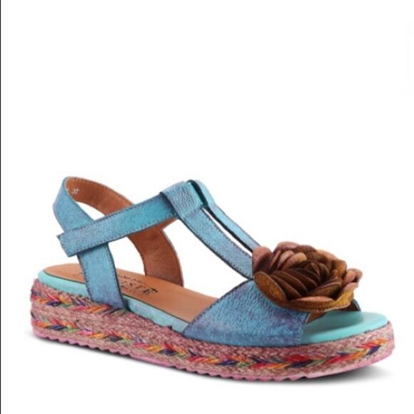 Spring Step L'Artiste Women's Tempest Wedge, Blue Multi, New in Box, 40 9